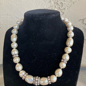 Vintage Givenchy Baroque Pearl Necklace with Silver and Rhinestone Accents